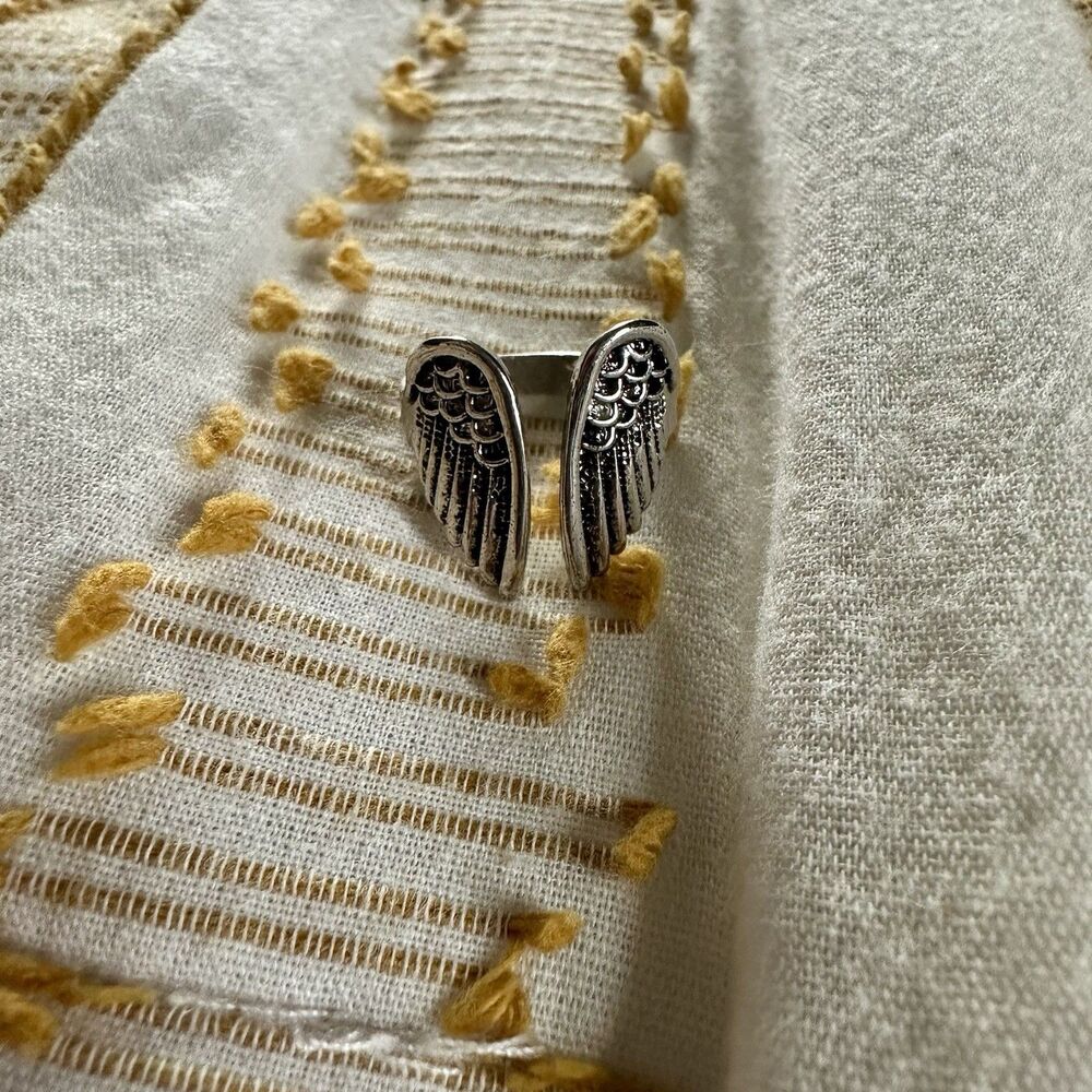 Angel Wing Silver Stainless Steel Adjustable Wrap Ring